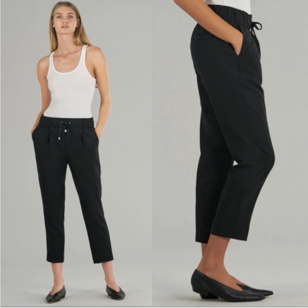 ATM ANTHONY THOMAS MELILLO Cropped Black Twill Cropped Drawstring Ankle Pants
